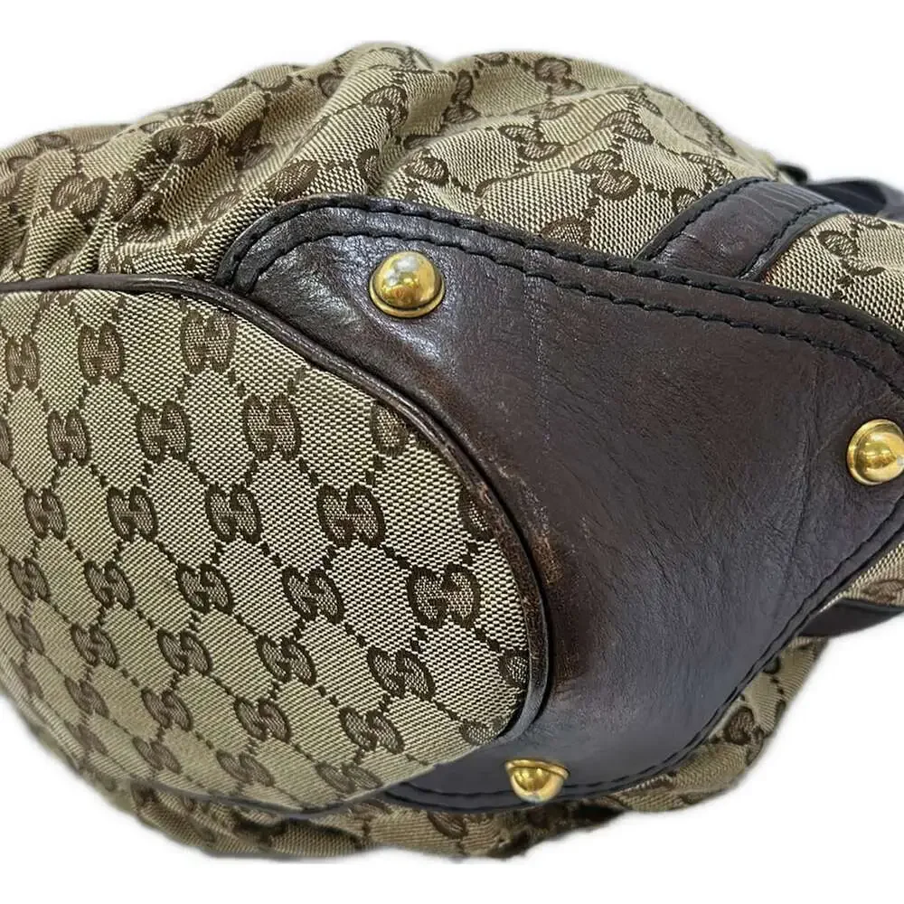Gucci Jockey Hobo Tote Bag 203546 Beige Dark Brown Jacquard Leather